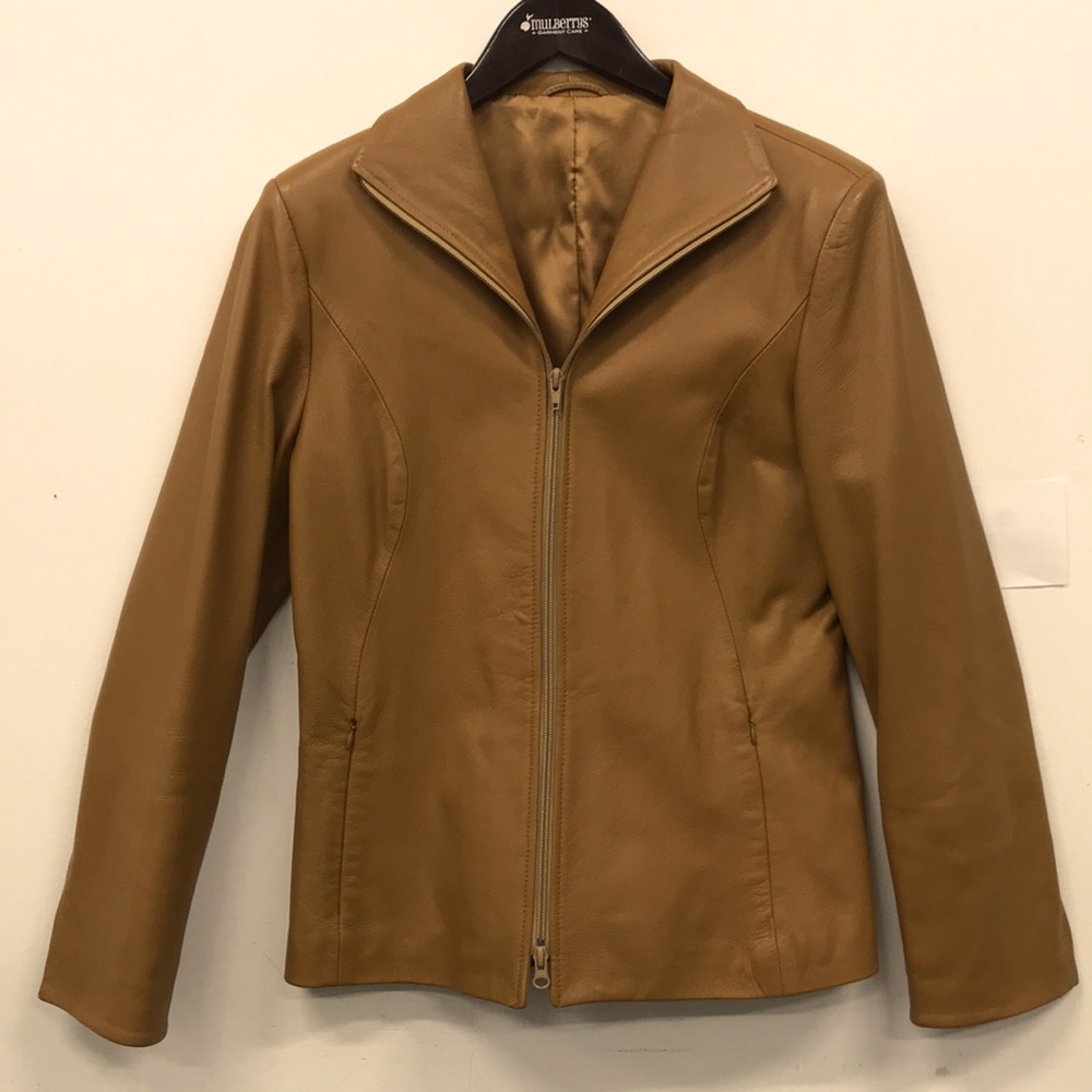 Vera Pelle camel caramel color leather jacket made in Italy size 44 US size L